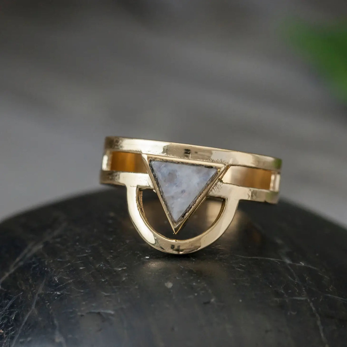 Moonstone Trikona Ring