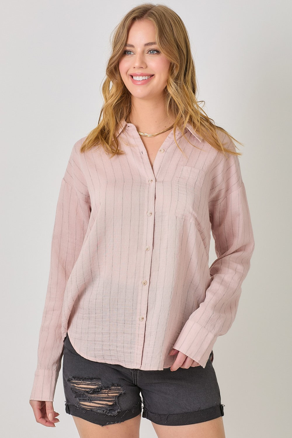 Blushing Pinstripe Top