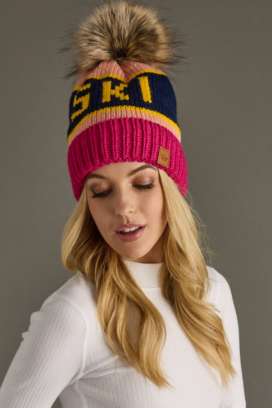 SKI hat with Pom Navy/Pink