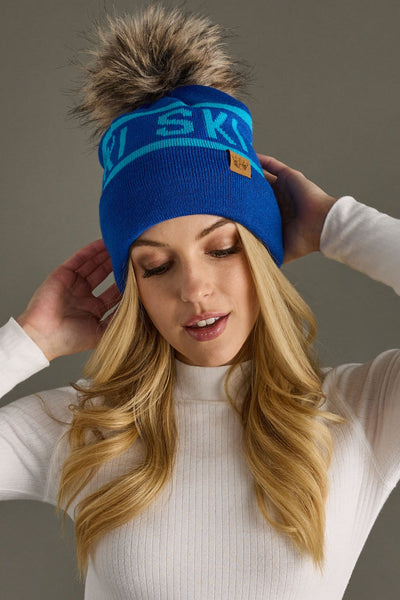 Double Ski Hat Blue With Pom