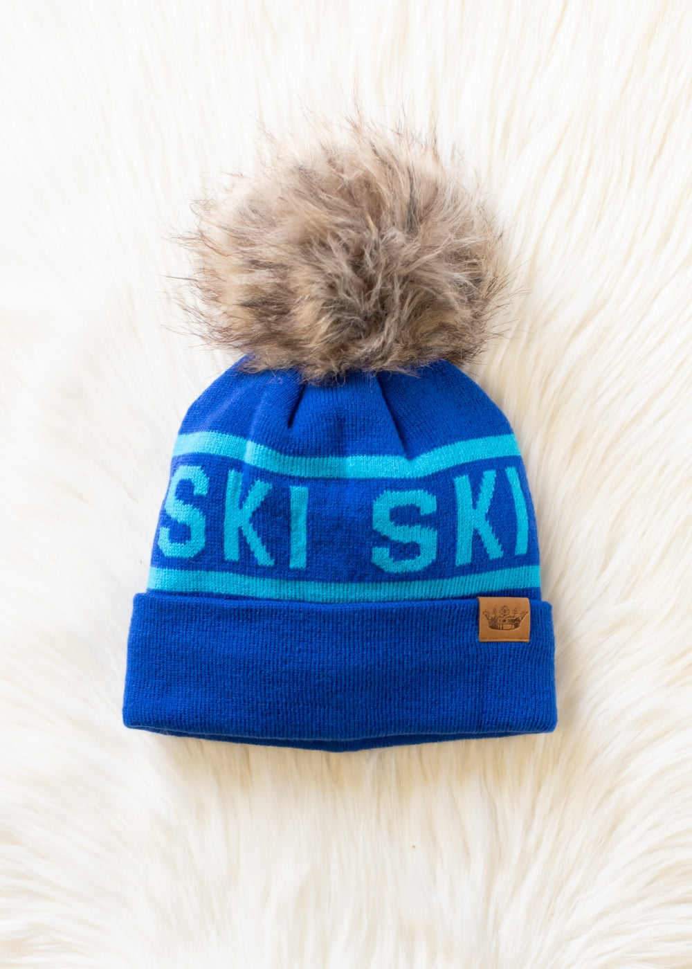 Double Ski Hat Blue With Pom