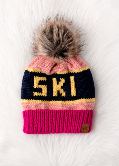 SKI hat with Pom Navy/Pink