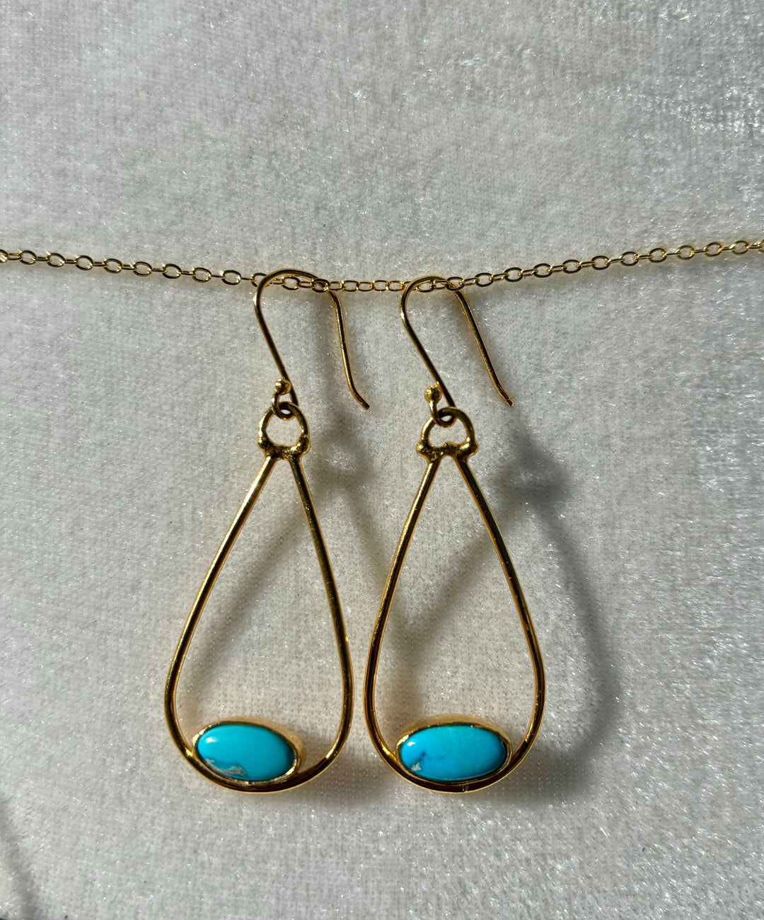 Gold Teardrop Earrings with Turquoise (ORB-145)