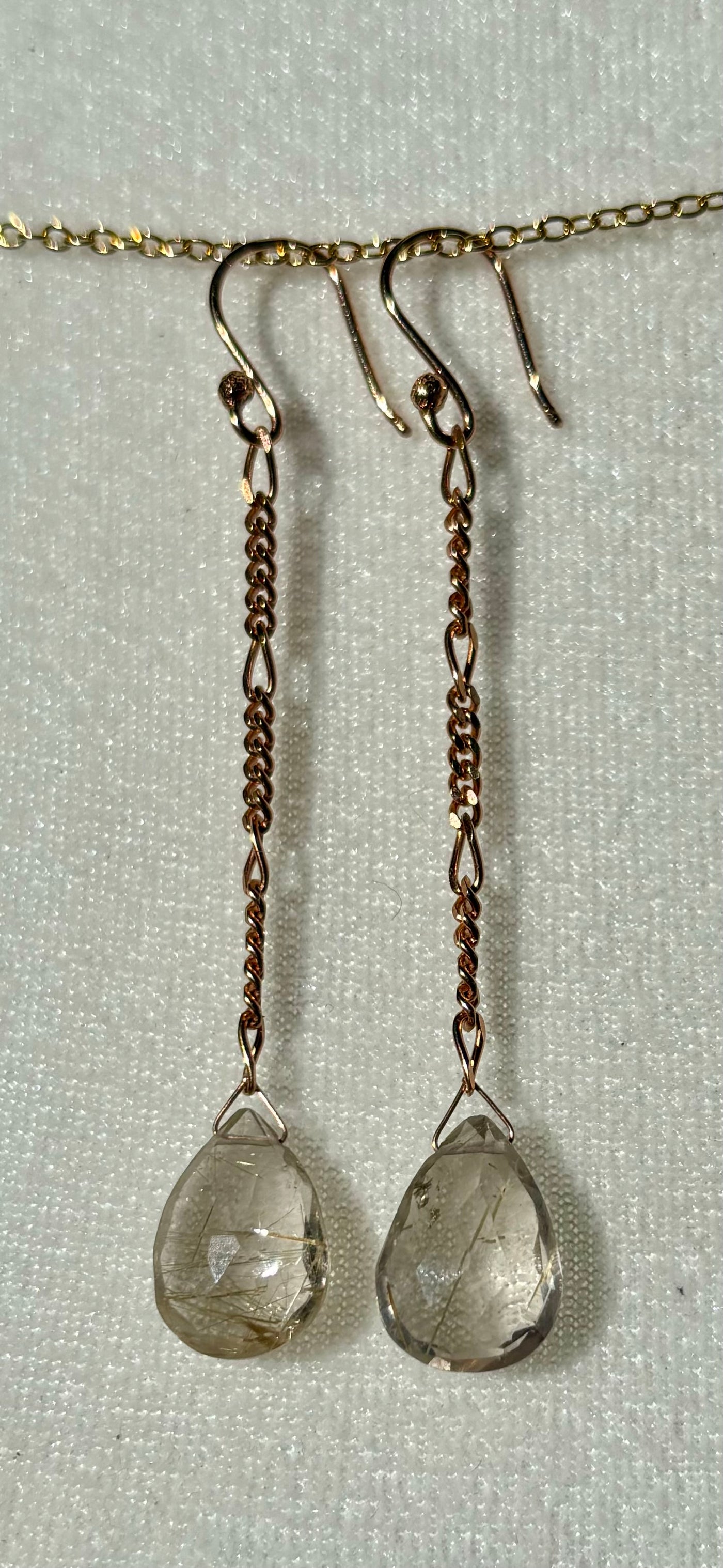 Large Rutilated Quartz Drops on Rose Gold Chain Earrings (DRPER-2280)