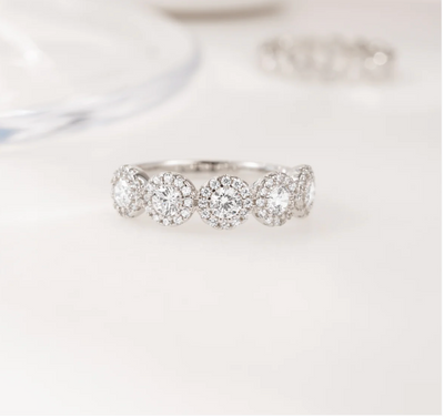 5 Stone Halo Ring