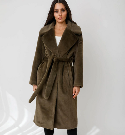 Olive Faux Mink Coat