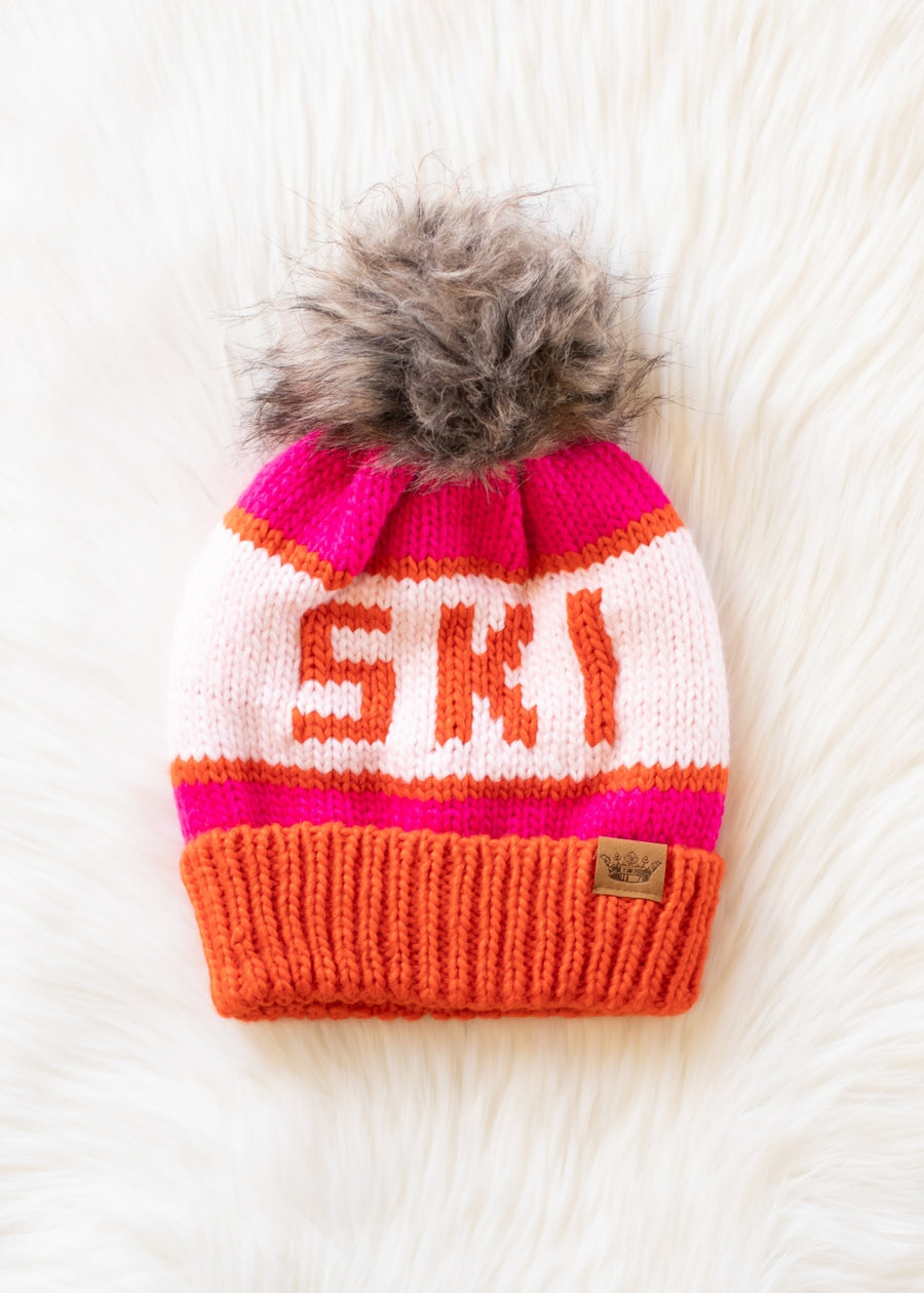 SKI Hat with Pom Orange/Pink