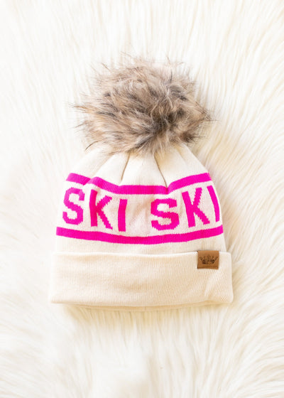 Double Ski Hat Cream with Pom