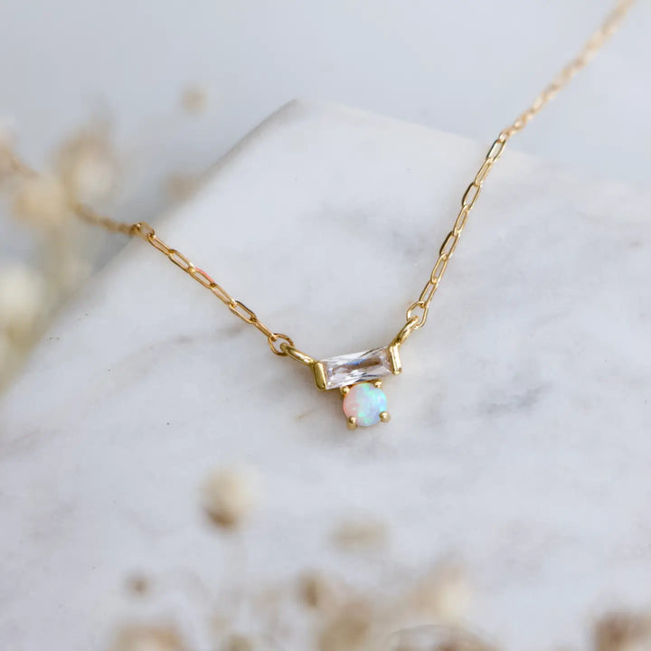 Mini Baguette and Opal Necklace