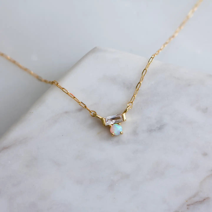 Mini Baguette and Opal Necklace