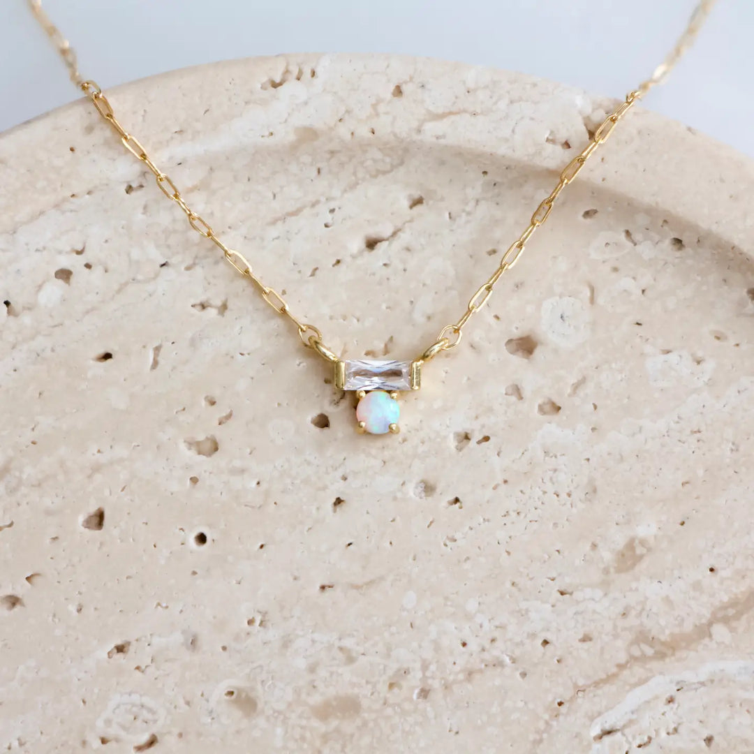 Mini Baguette and Opal Necklace