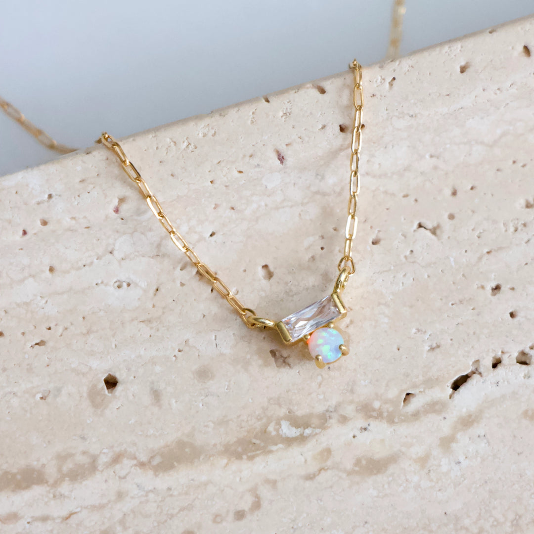 Mini Baguette and Opal Necklace