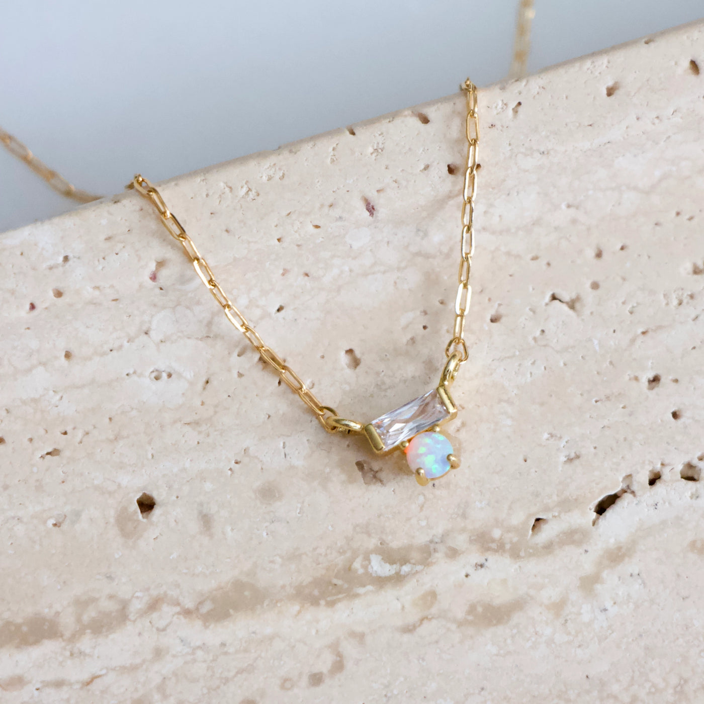 Mini Baguette and Opal Necklace