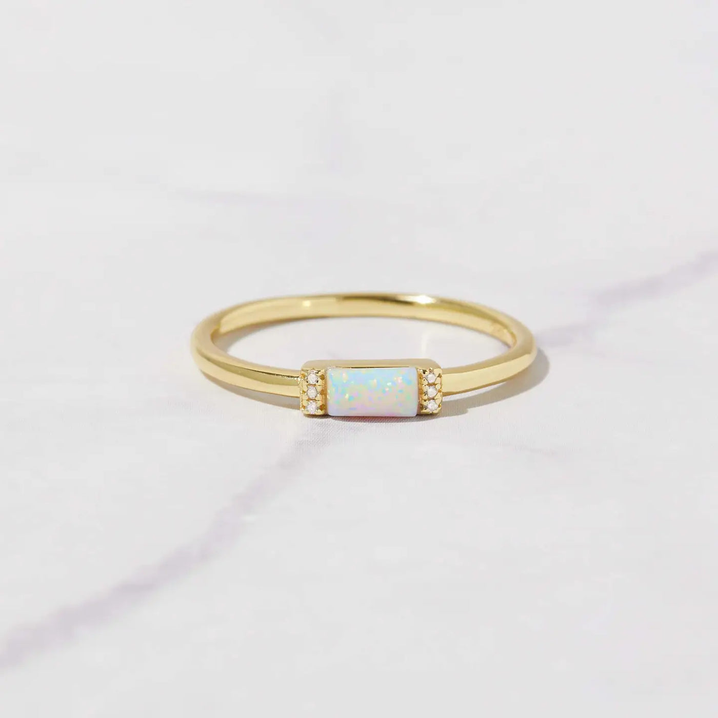 Opal Baguette Solitare Ring