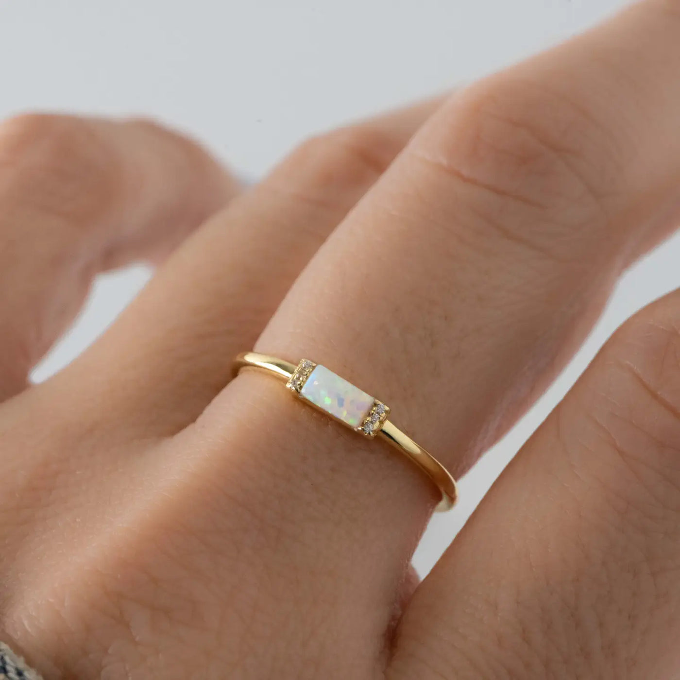 Opal Baguette Solitare Ring